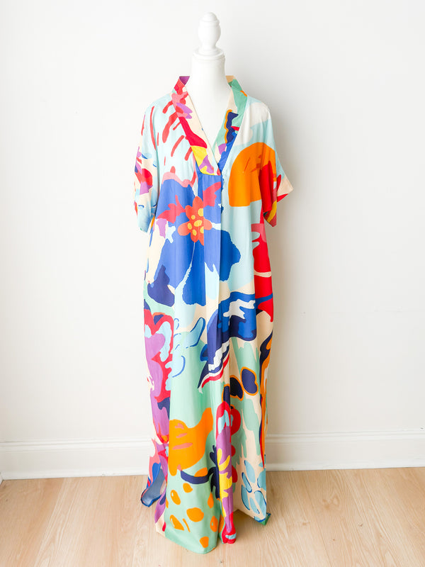 Island Floral V-Neck Dress