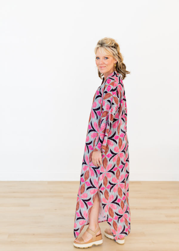 Blossom Ikat Bell Sleeve V-Neck Dress